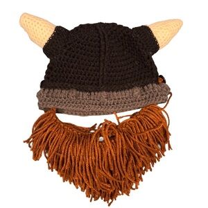 Viking Knit Hat with Horns and detachable Beard